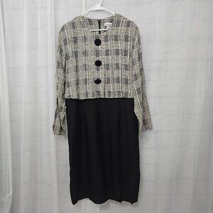 Vintage Ultra Dress Black White Gingham Pleated Office Retro Classic 22W